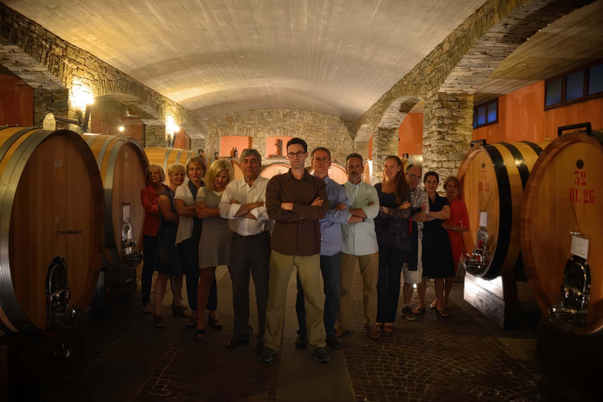 group at a Barolo winery in Piedmont