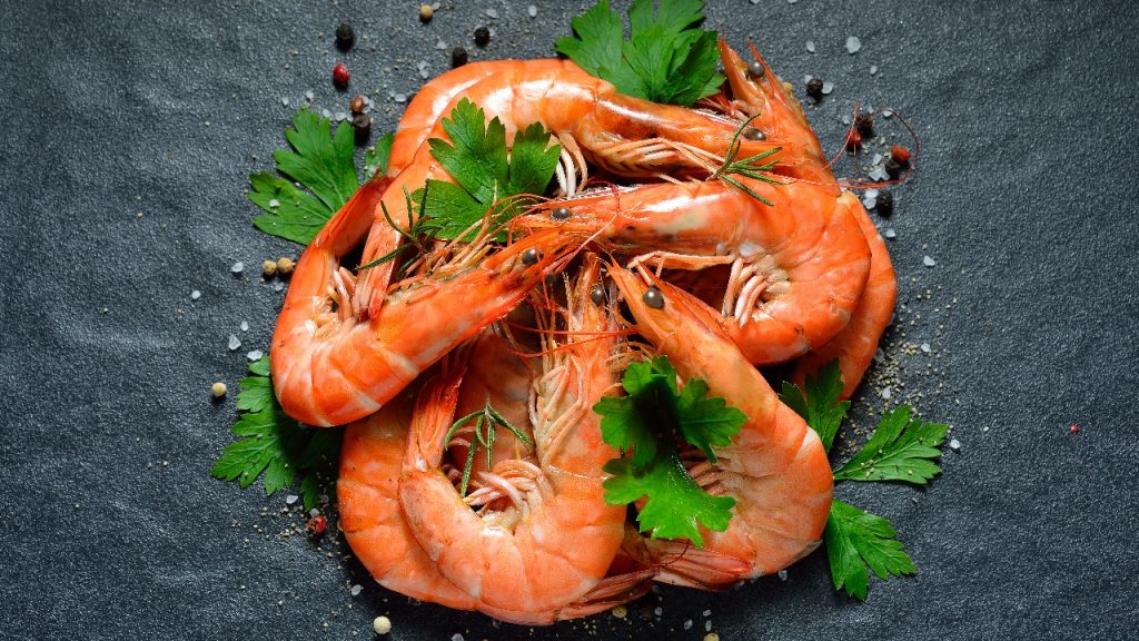 Farro Salad topped with Prawns